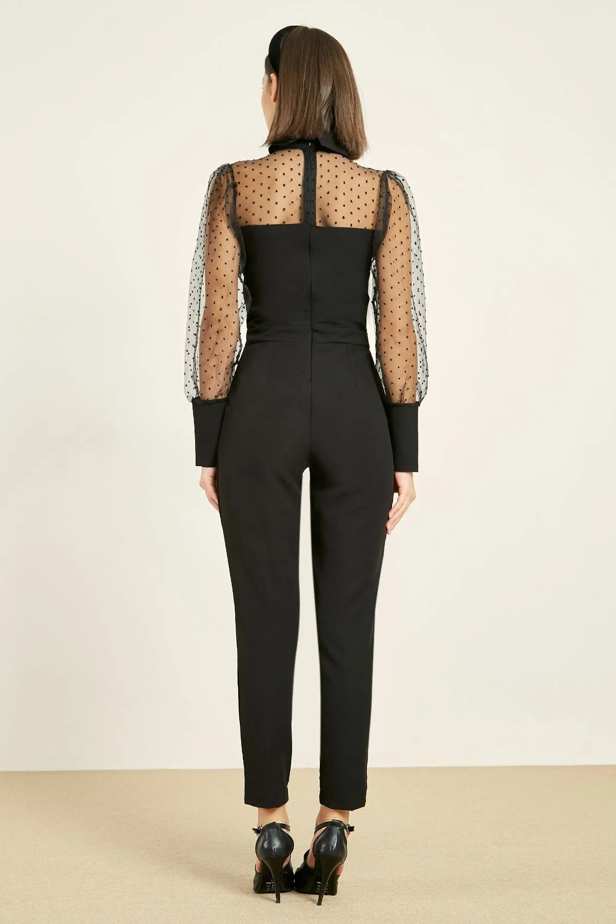 16229 Black Tulle Sleeve Jumpsuit