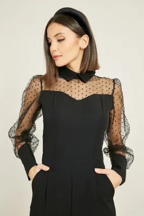 16229 Black Tulle Sleeve Jumpsuit