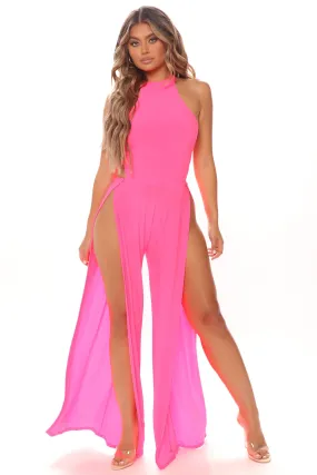 All Night Long Jumpsuit - Neon Coral