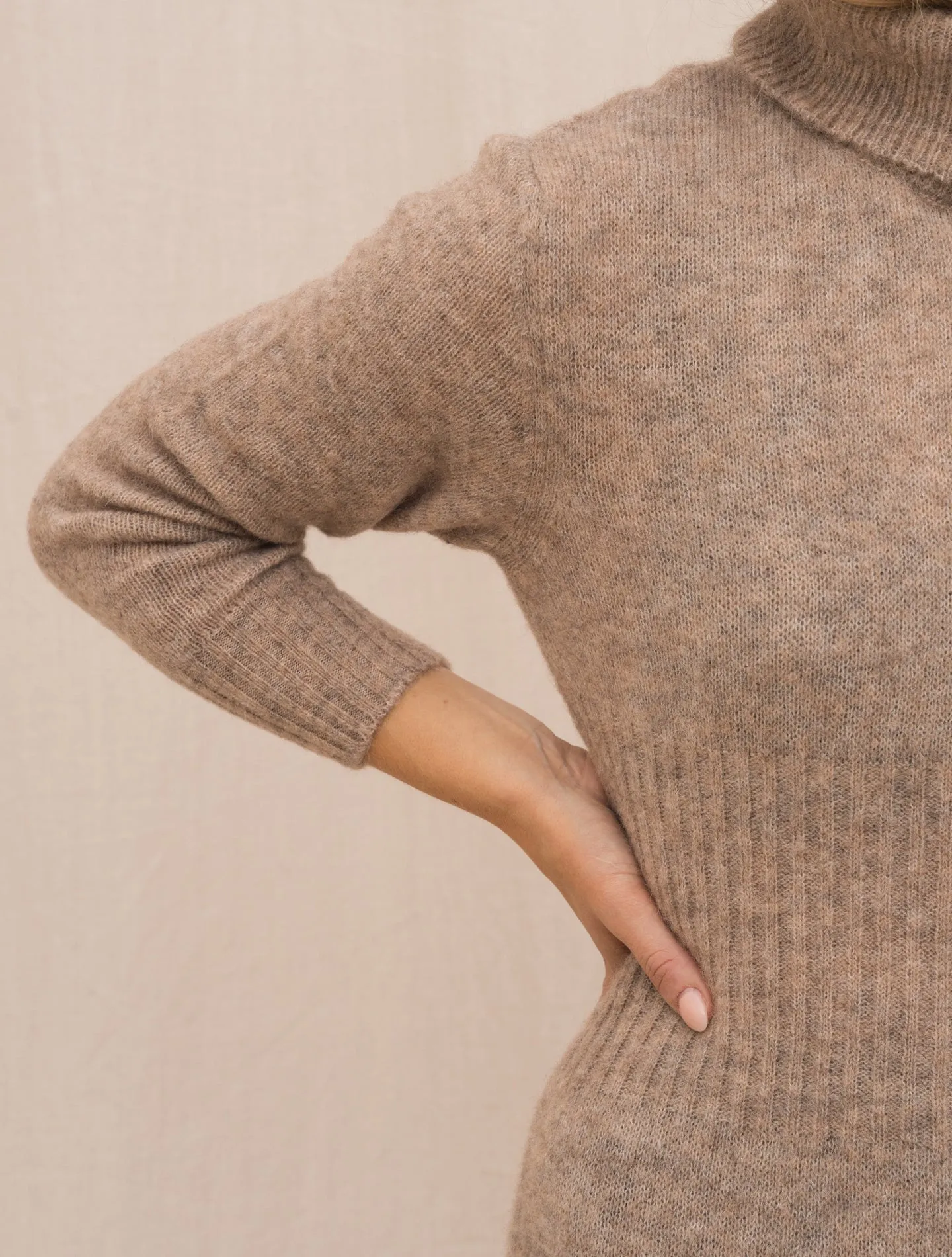 Alpaca Turtelneck Dress Beige