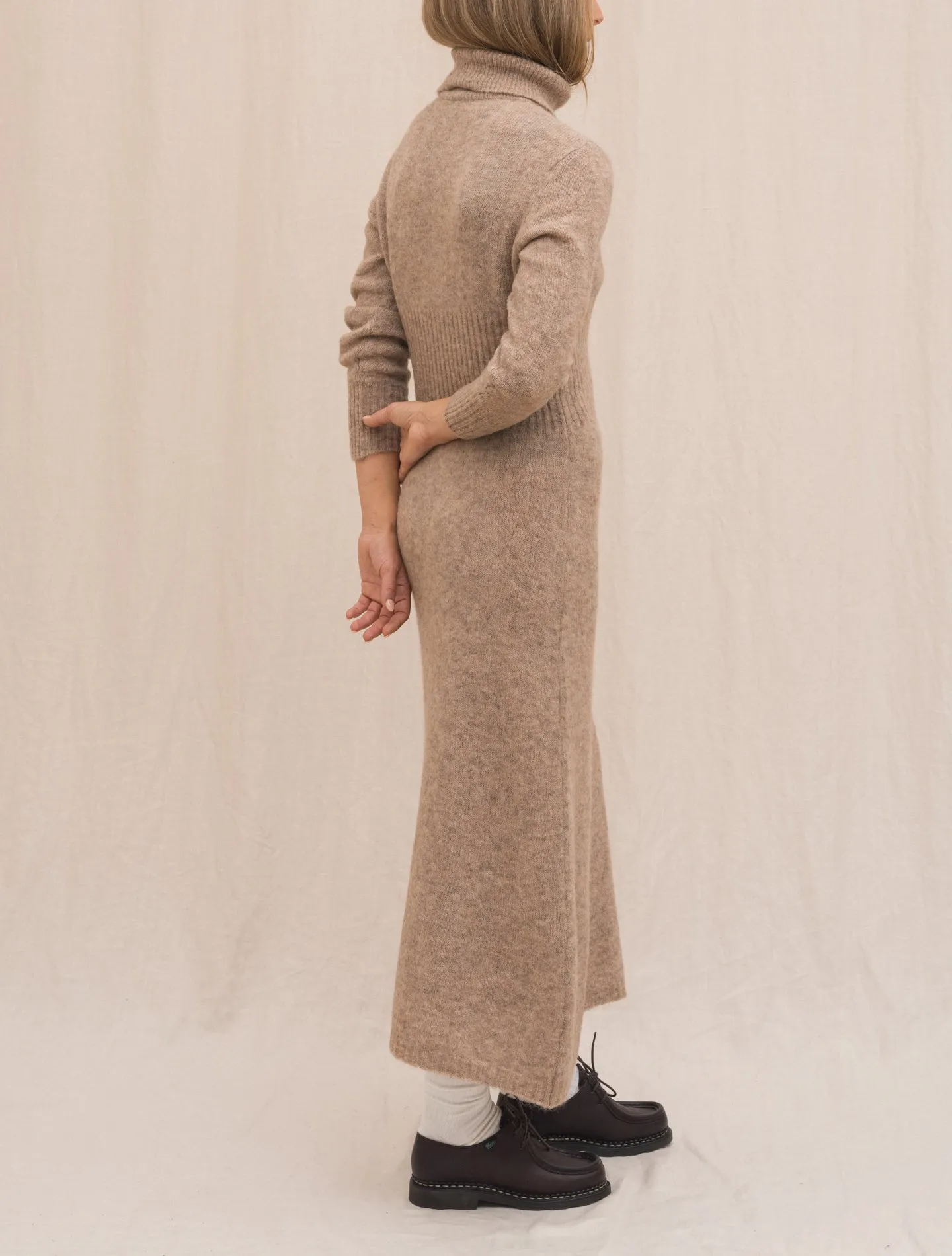 Alpaca Turtelneck Dress Beige