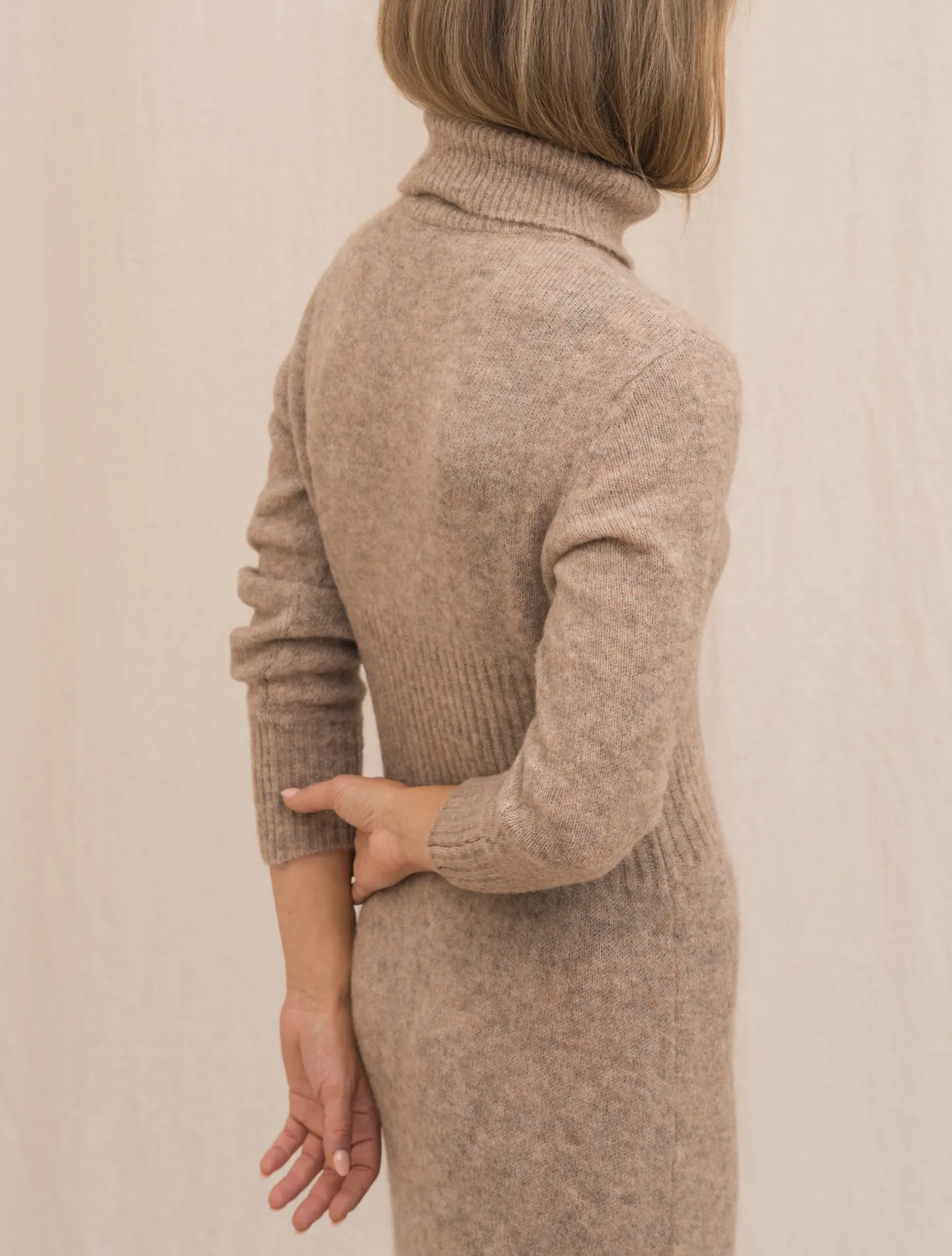 Alpaca Turtelneck Dress Beige