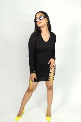 Black Knit Dress With Neon Twist