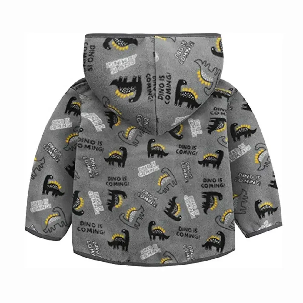 Boys Grey Dino Print Warm Jacket