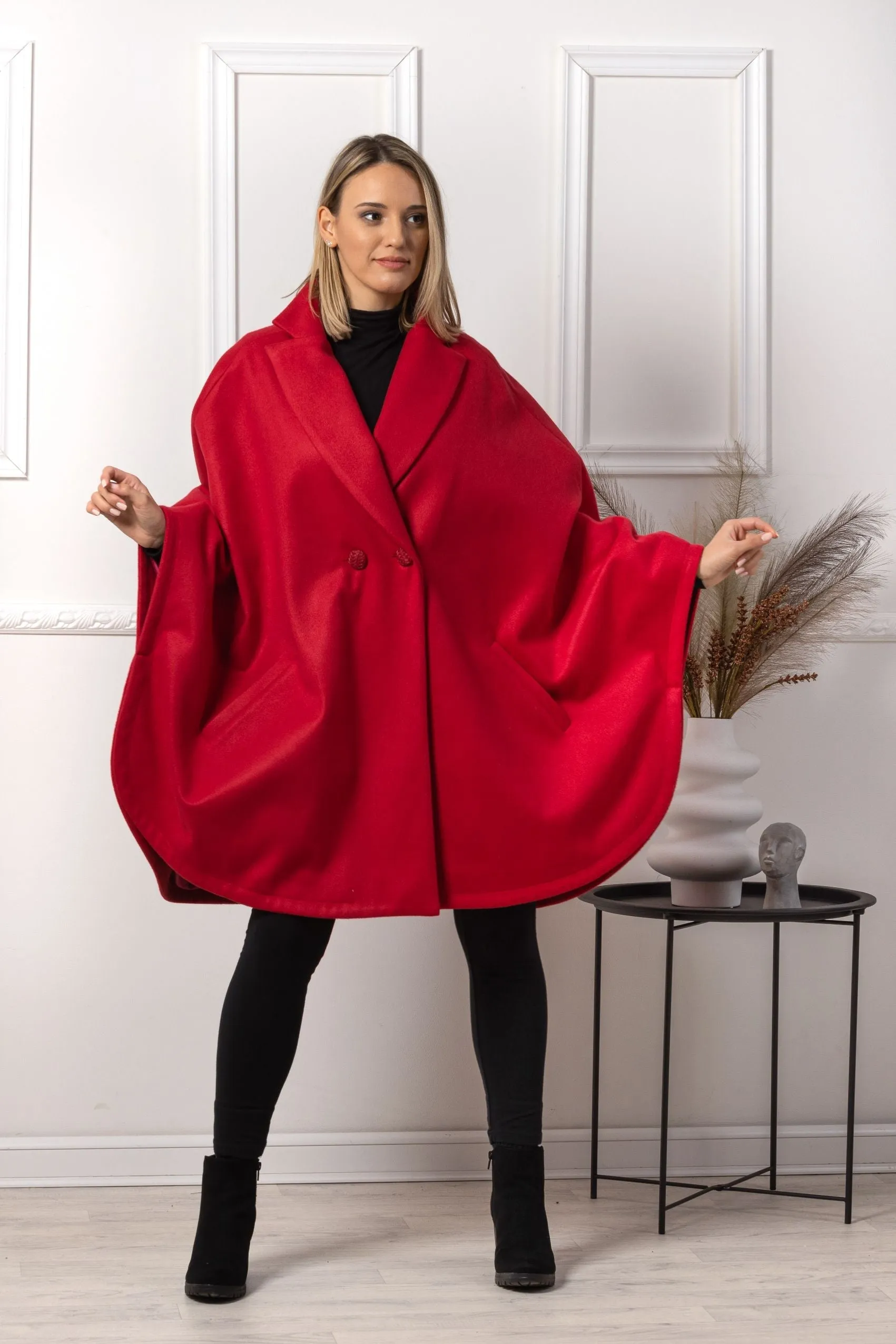 Dark Navy Collared Loose Cape Coat