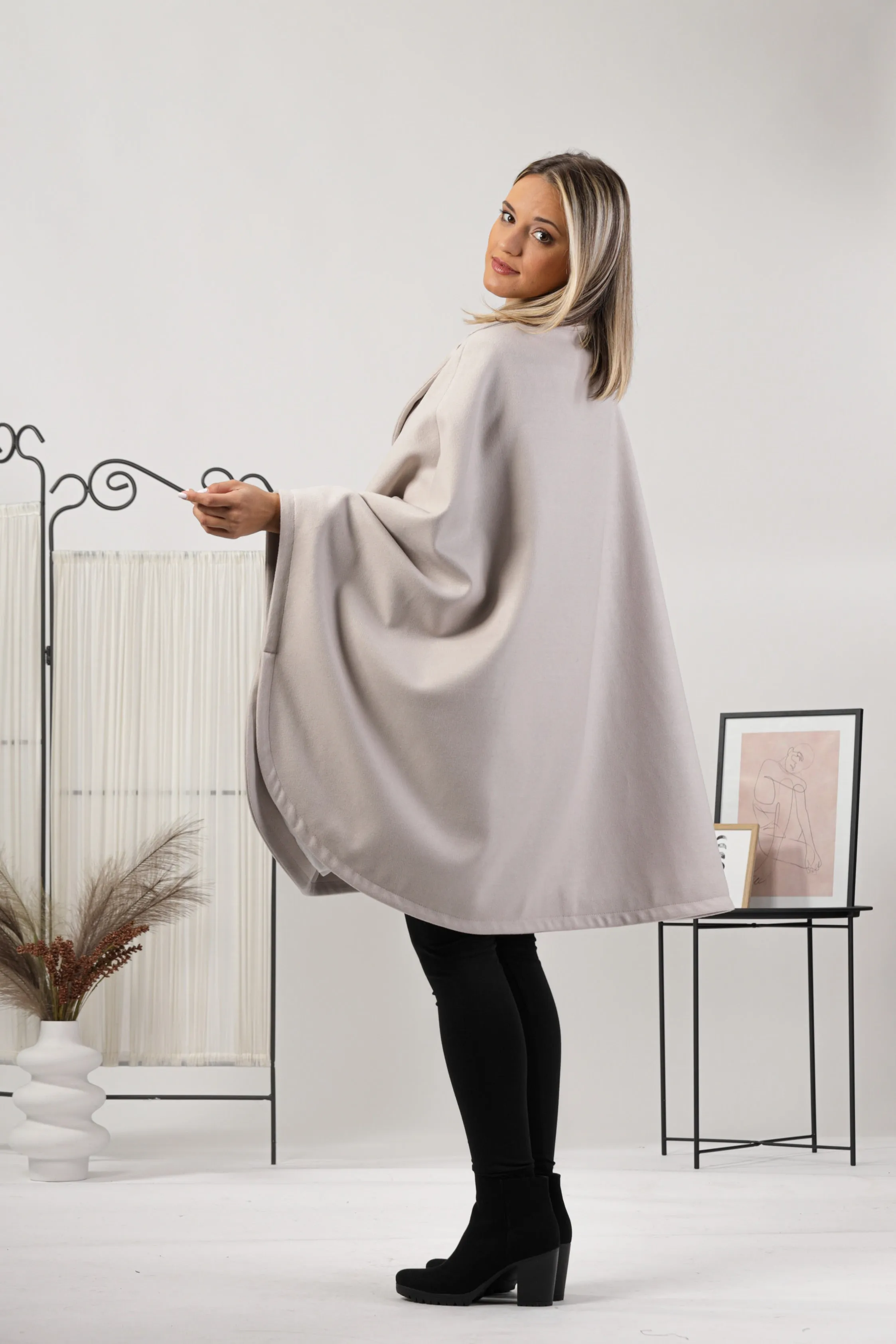 Dark Navy Collared Loose Cape Coat