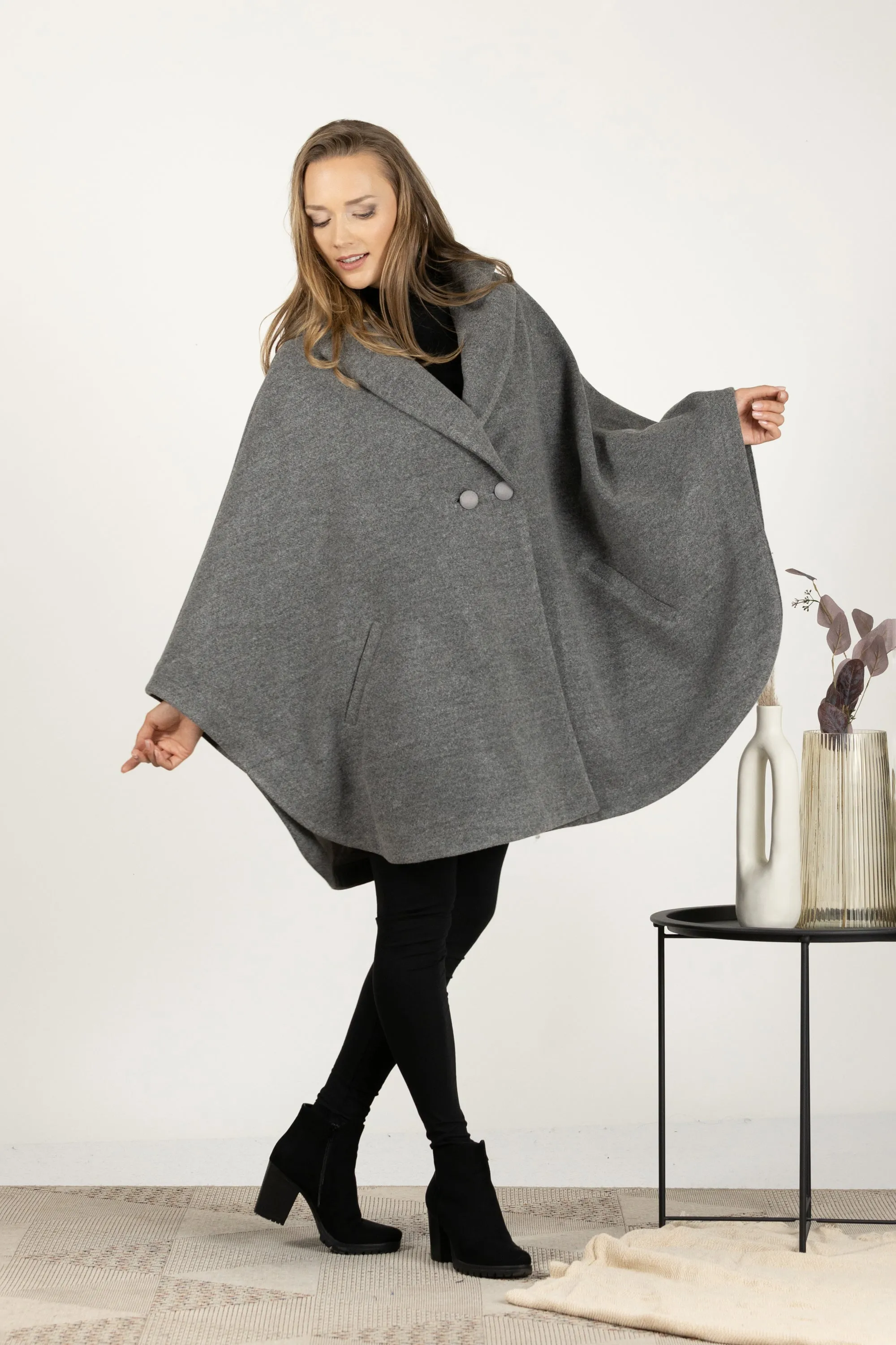 Dark Navy Collared Loose Cape Coat