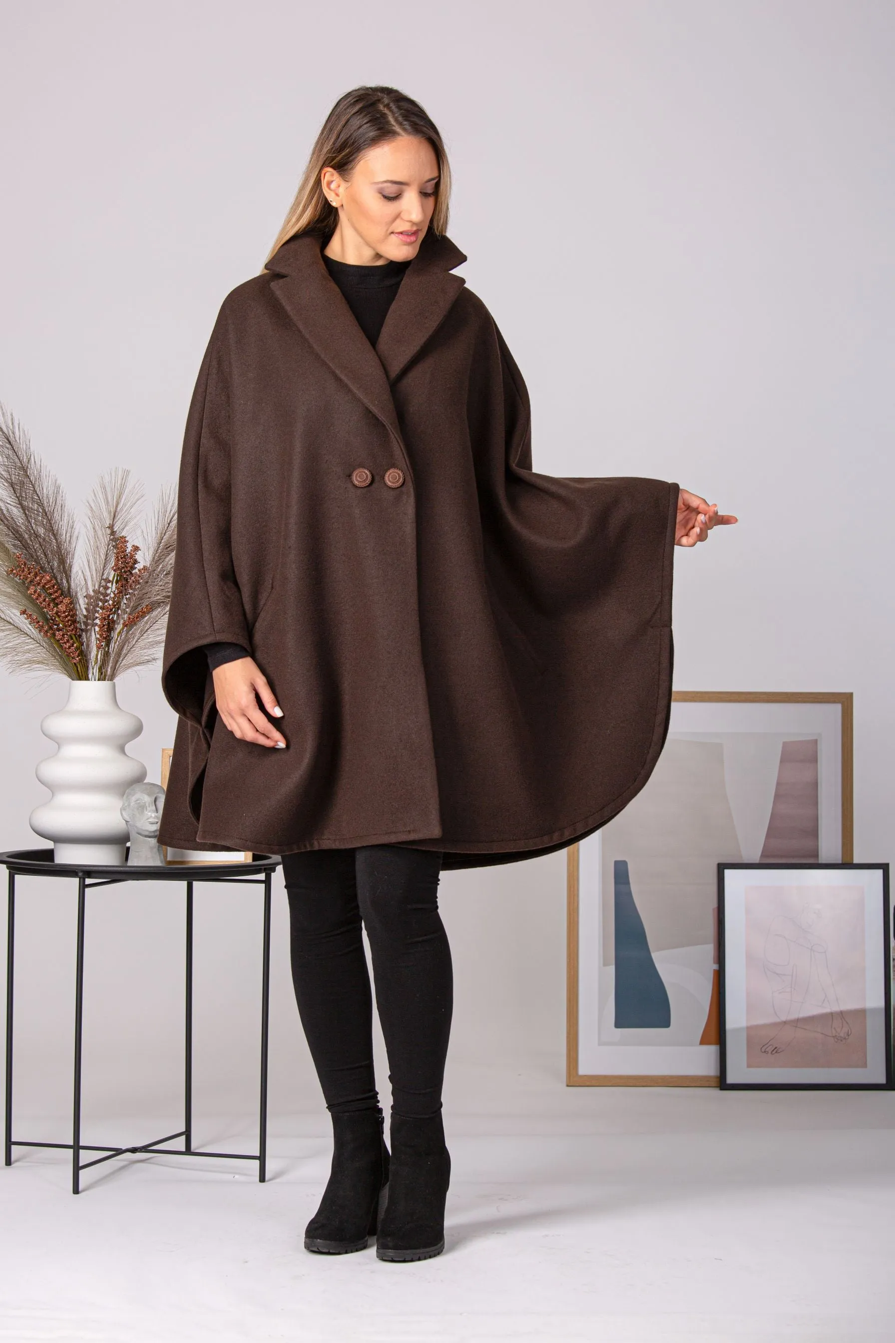 Dark Navy Collared Loose Cape Coat