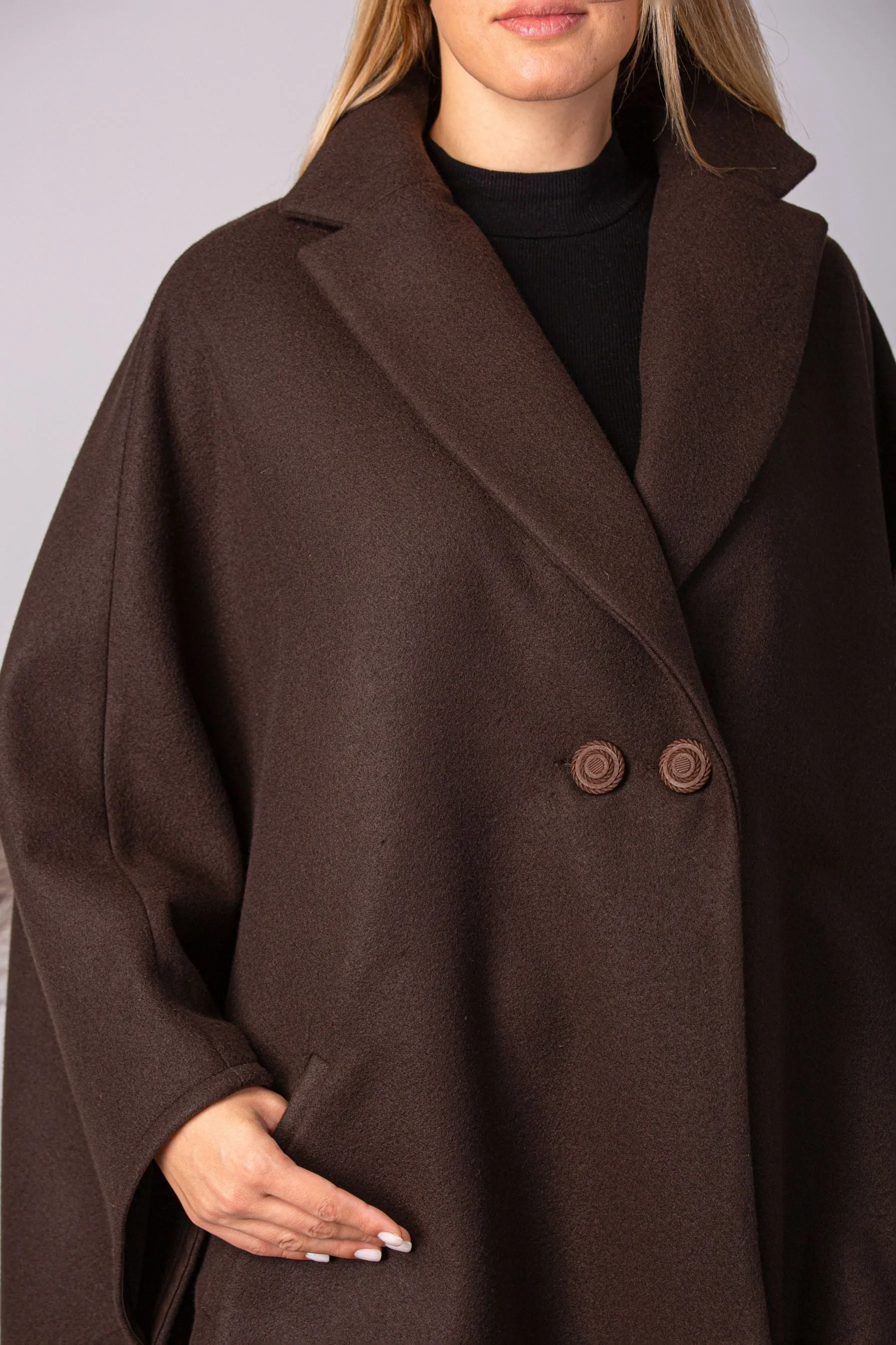 Dark Navy Collared Loose Cape Coat