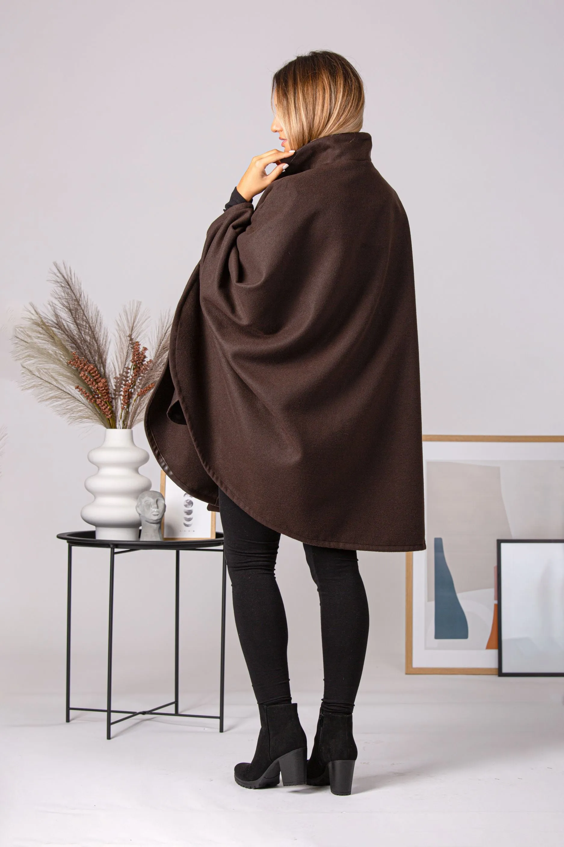 Dark Navy Collared Loose Cape Coat