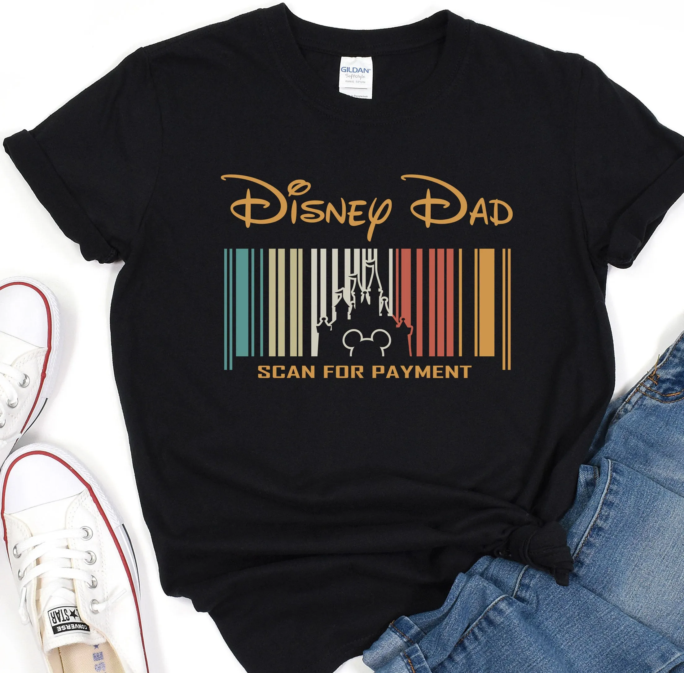 Disney Barcode Shirt, Disney Shirt for Women, Disney Magic Castle Tee, Disney Mickey Silhouette Shirt, Tshirt for Kids, Disneyland Tour Tee
