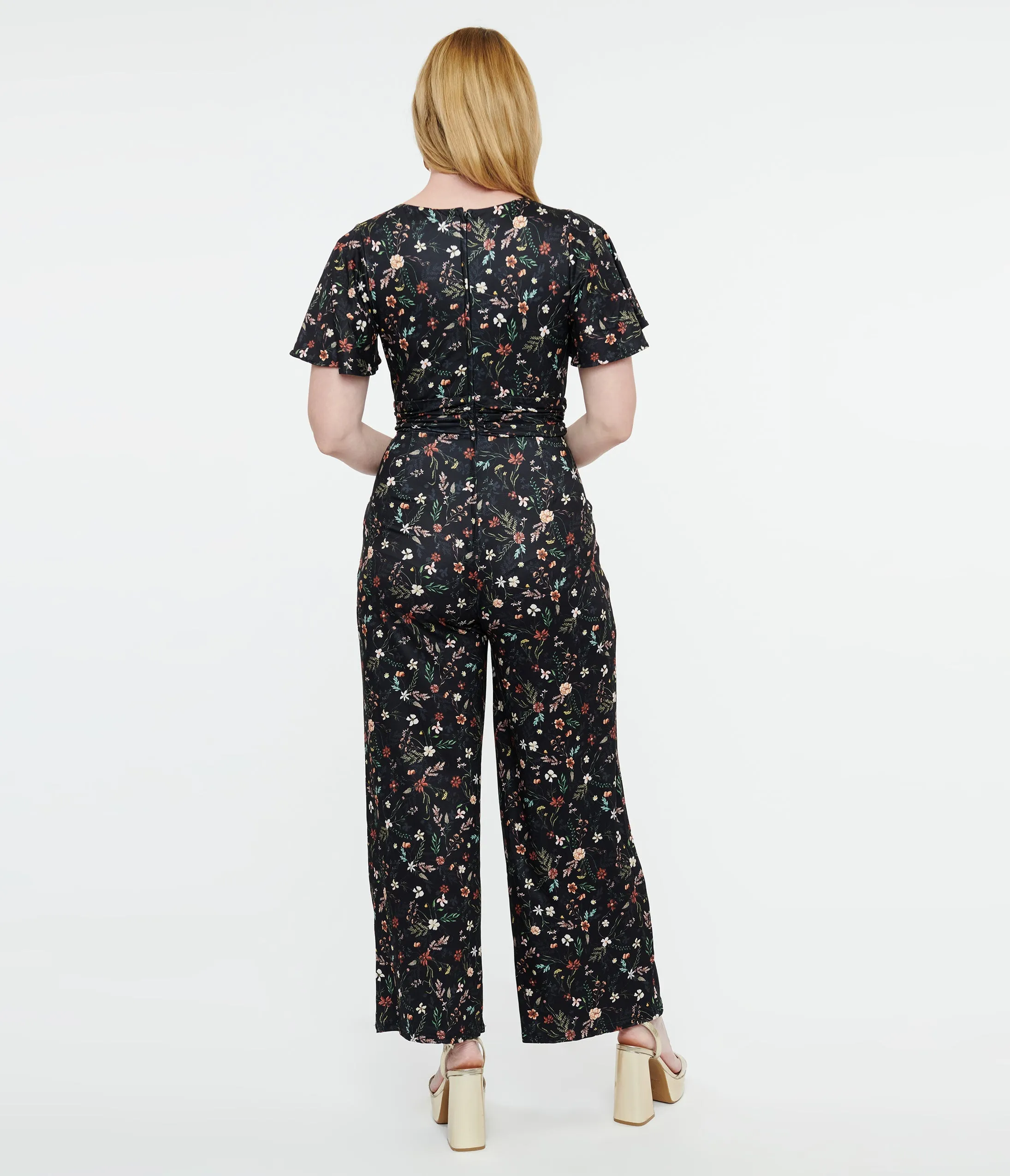 Dolly & Dotty Black Floral Meadow Butterfly Sleeve Jumpsuit