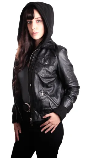 Fadcloset Hooded Bomber Womens Leather Jacket