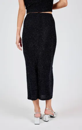 *Final Sale* Creative Energy Lurex Knit Midi Skirt: BLACK SILVER
