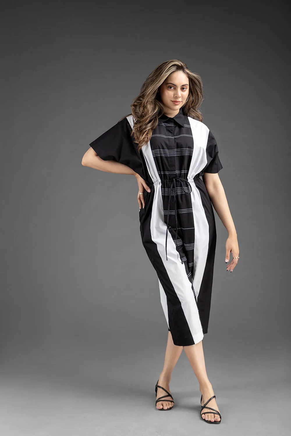 Gathers Jumpsuit - Black & White