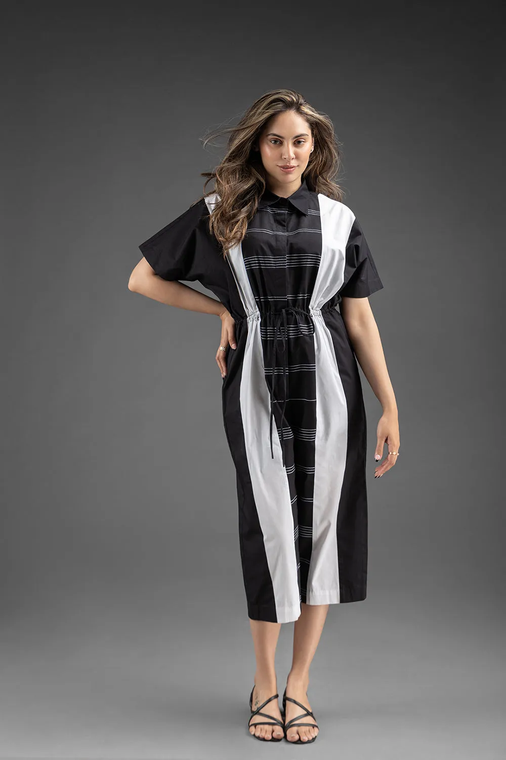 Gathers Jumpsuit - Black & White
