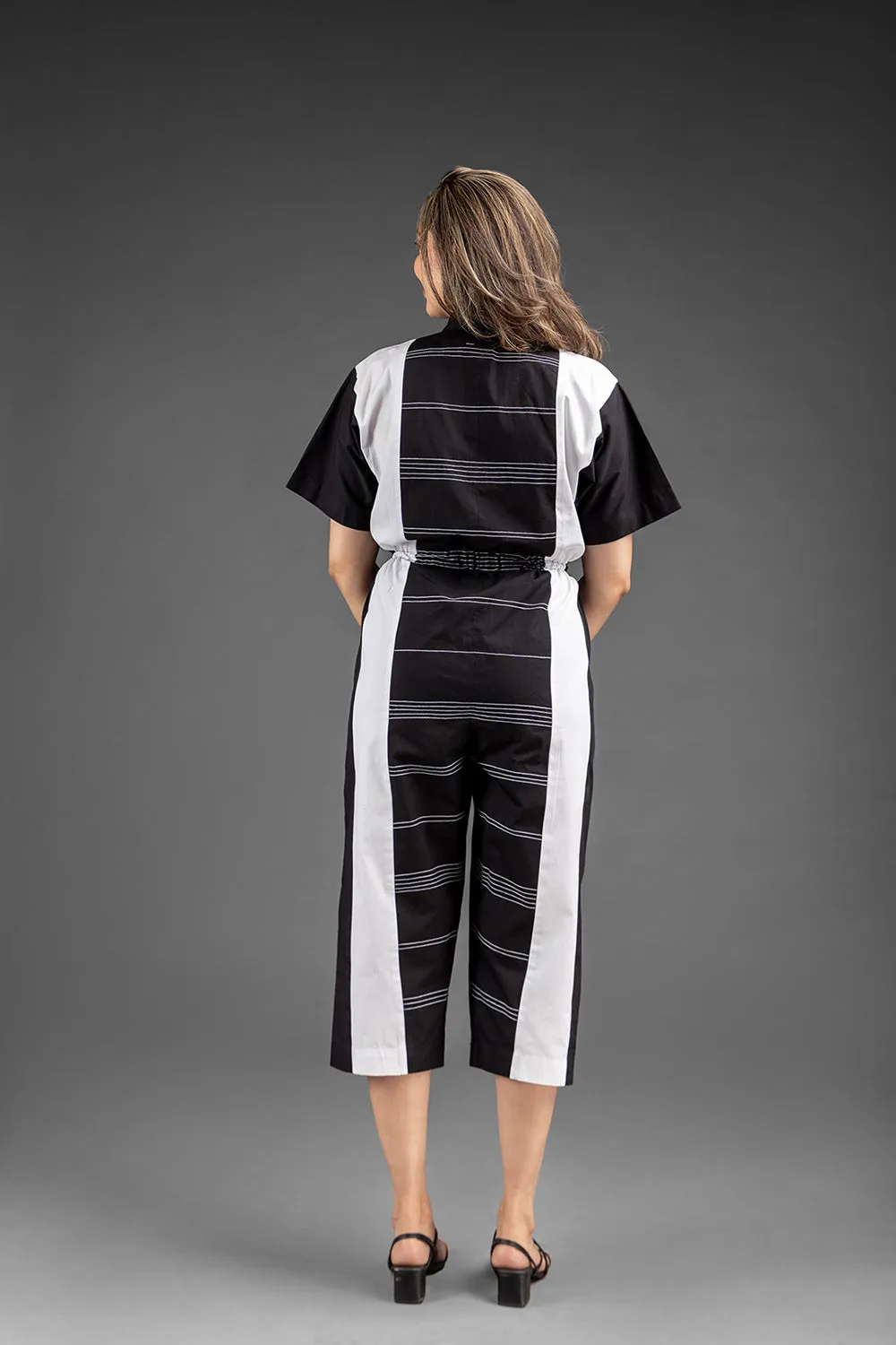 Gathers Jumpsuit - Black & White