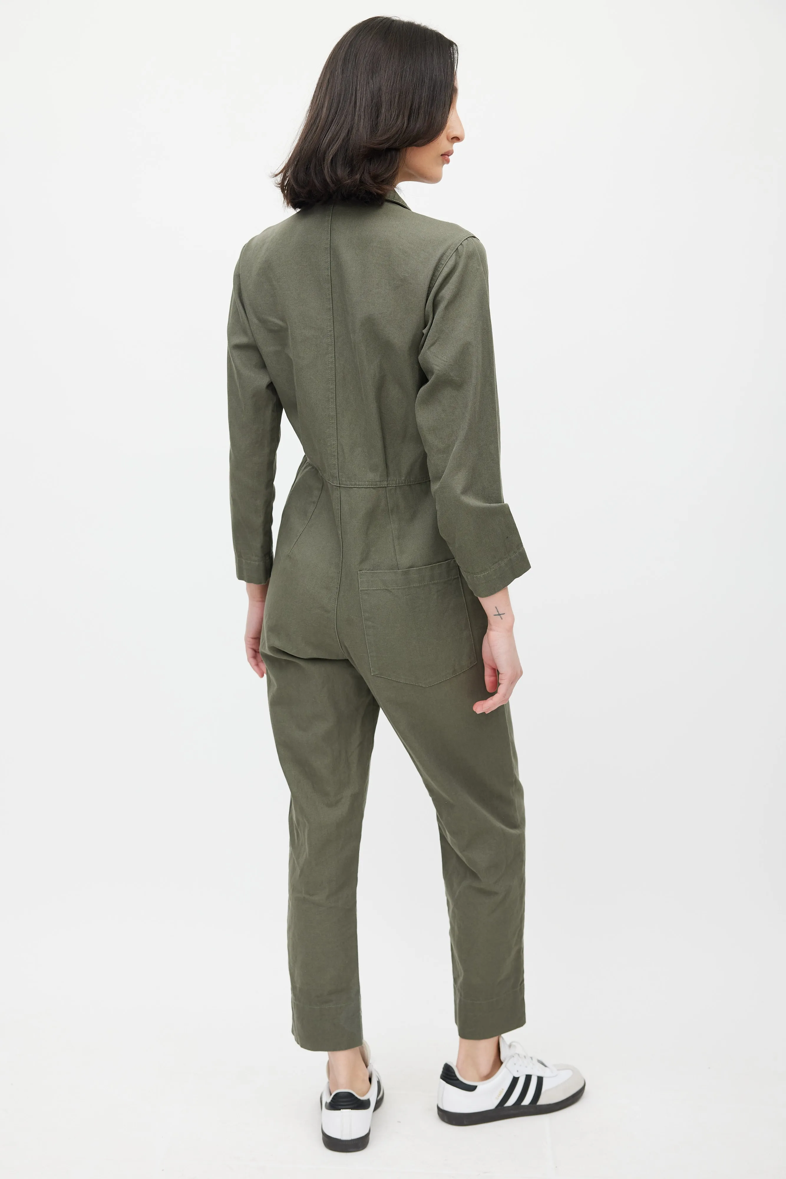 Green Cargo Collared Jumpsuit