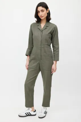 Green Cargo Collared Jumpsuit