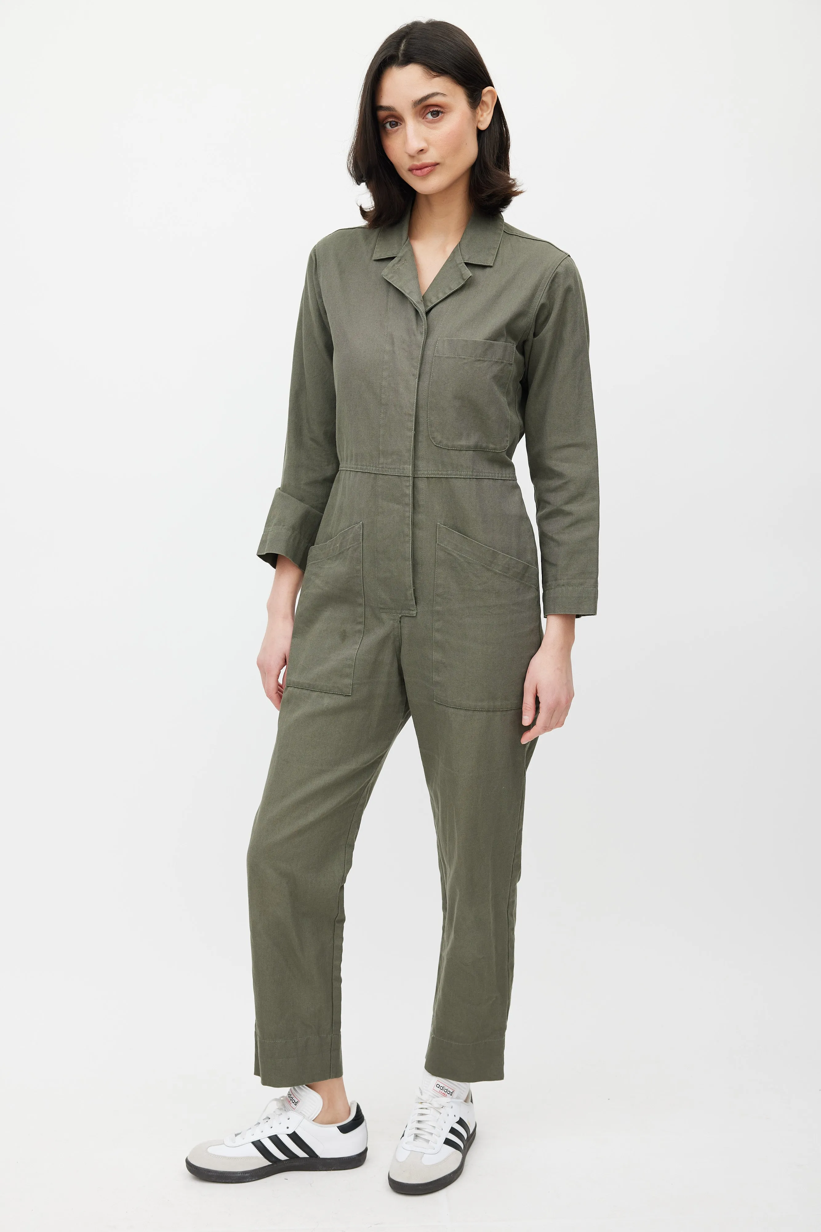 Green Cargo Collared Jumpsuit