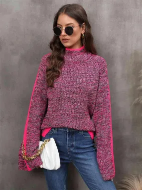 Heathered Turtleneck Flare Sleeve Sweater