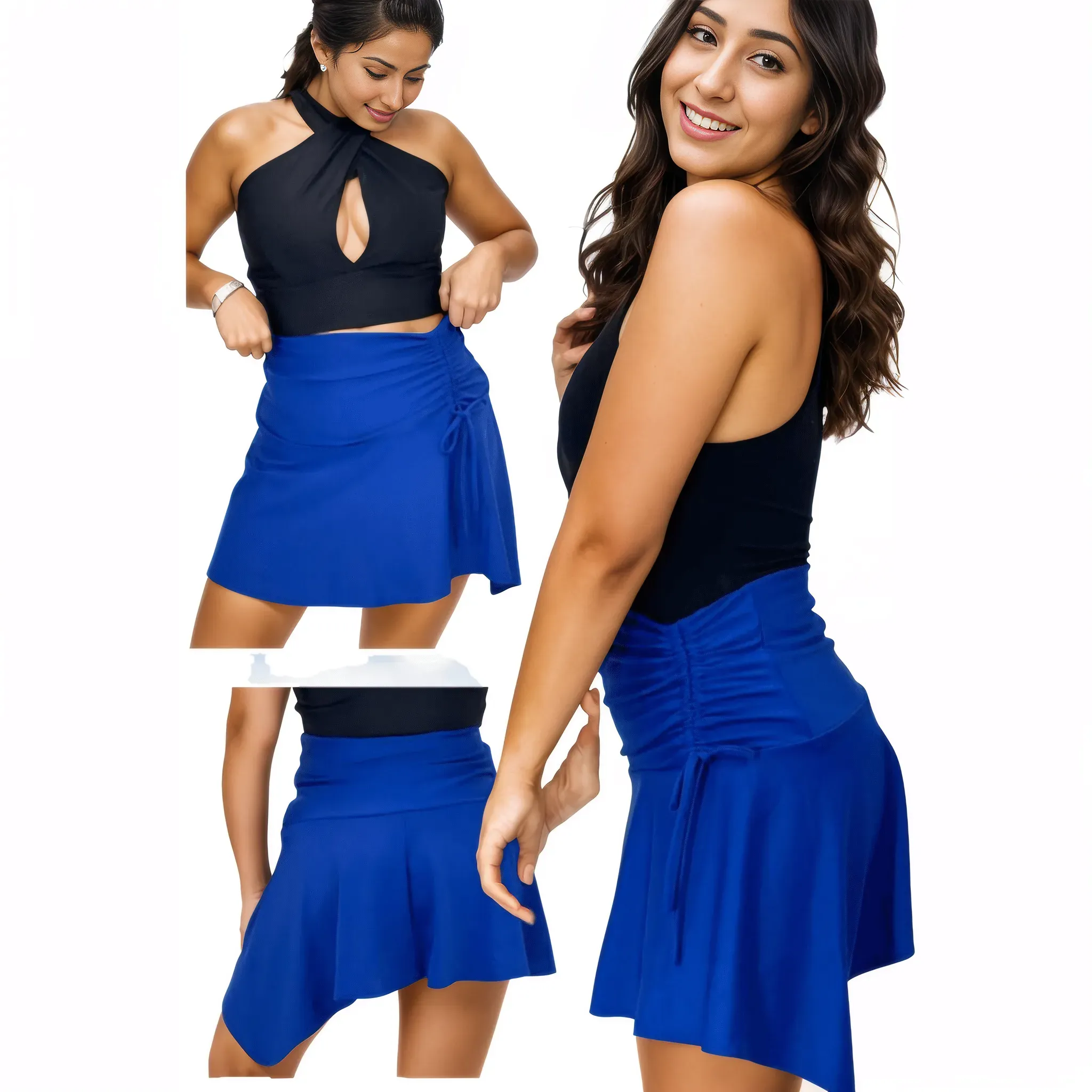 High-Rise Tummy Control Ruched Extra Mini Skirt – Adjustable Asymmetrical Drawstring Skirt Cobalt Blue