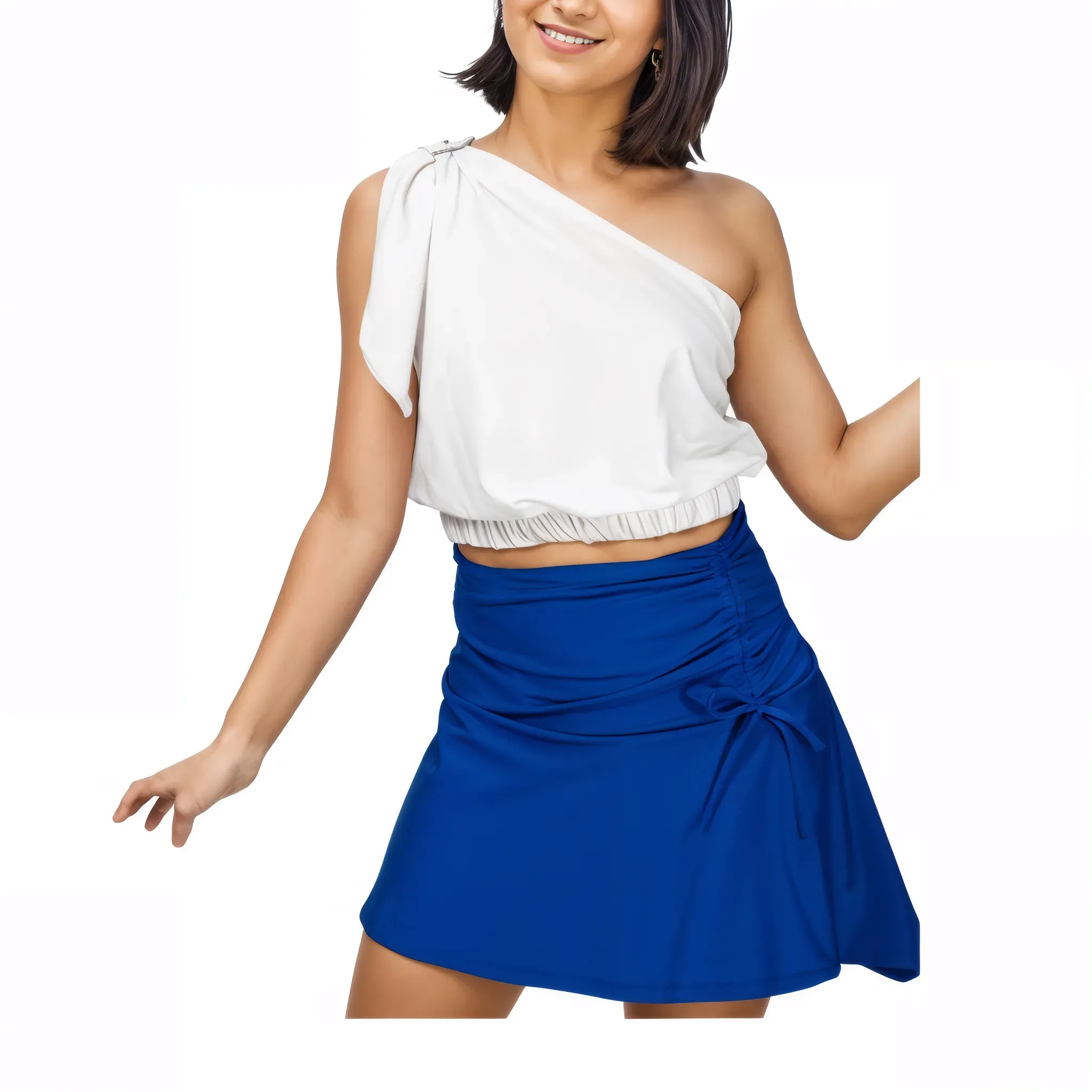 High-Rise Tummy Control Ruched Extra Mini Skirt – Adjustable Asymmetrical Drawstring Skirt Cobalt Blue