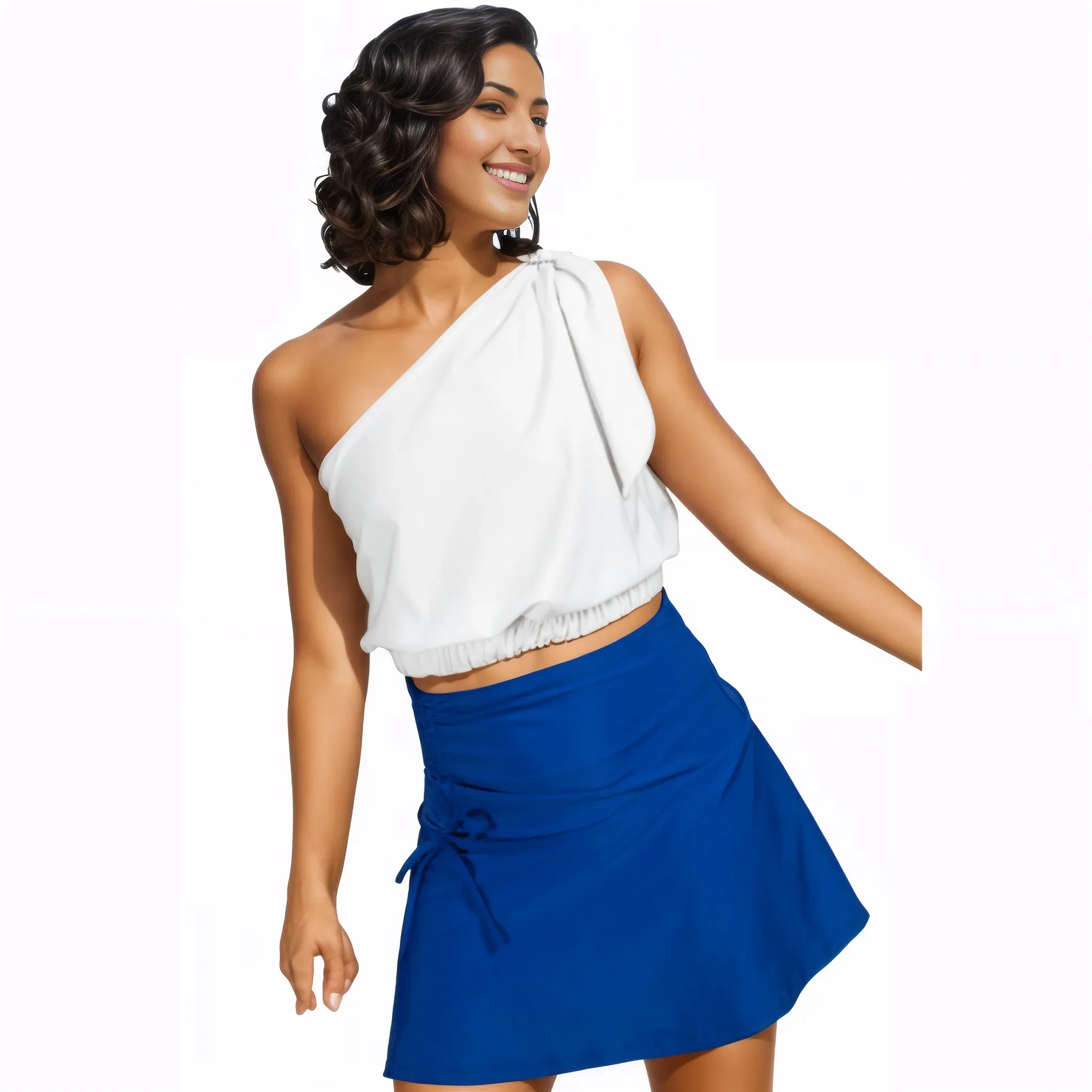 High-Rise Tummy Control Ruched Extra Mini Skirt – Adjustable Asymmetrical Drawstring Skirt Cobalt Blue