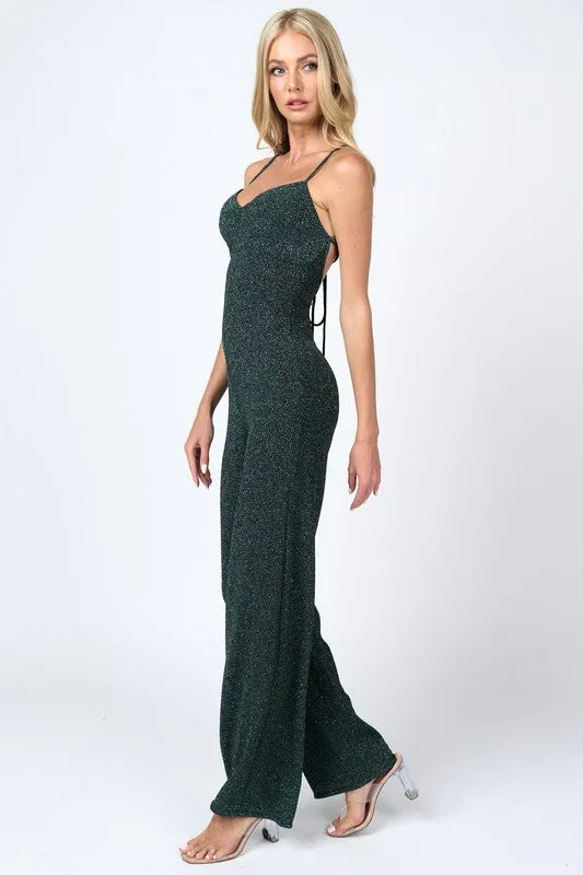 Hunter Metallic Lurex Glitter Drawtring Widelegs Jumpsuit