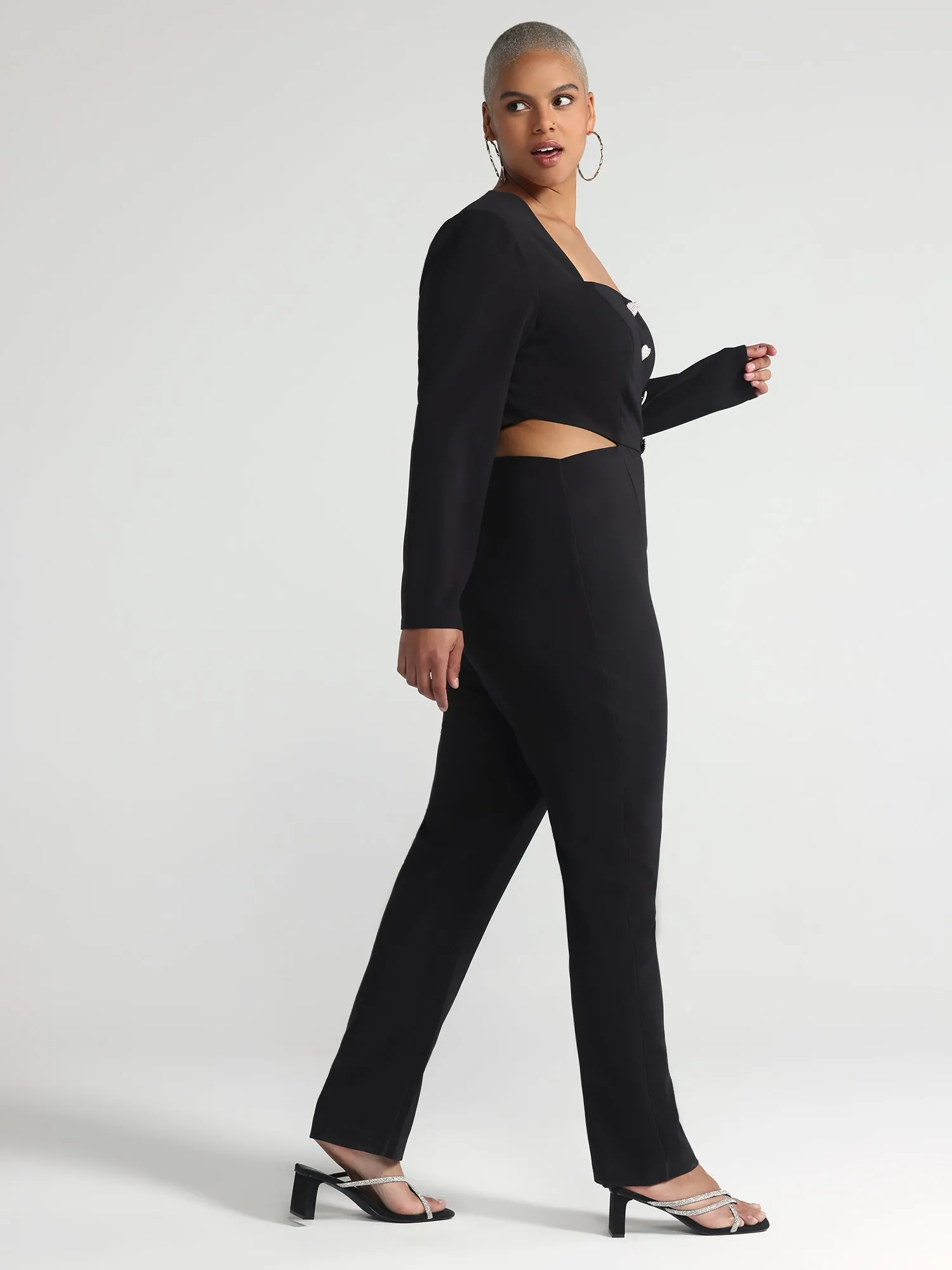 Kristi Heart Button Side Cutout Jumpsuit