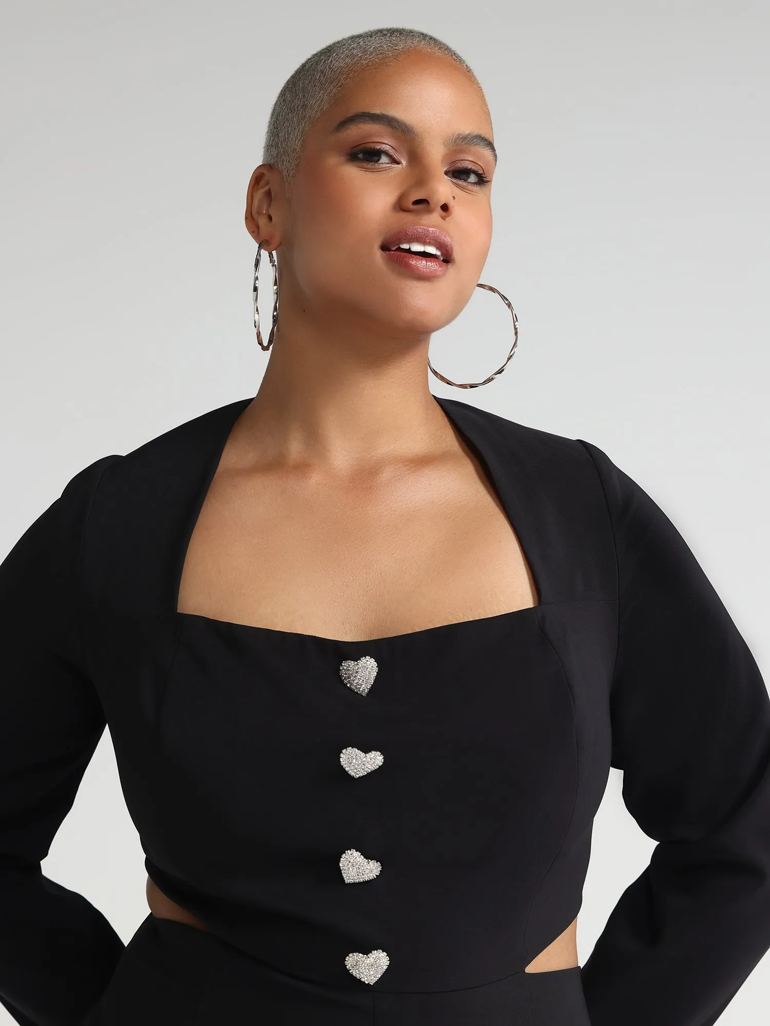 Kristi Heart Button Side Cutout Jumpsuit