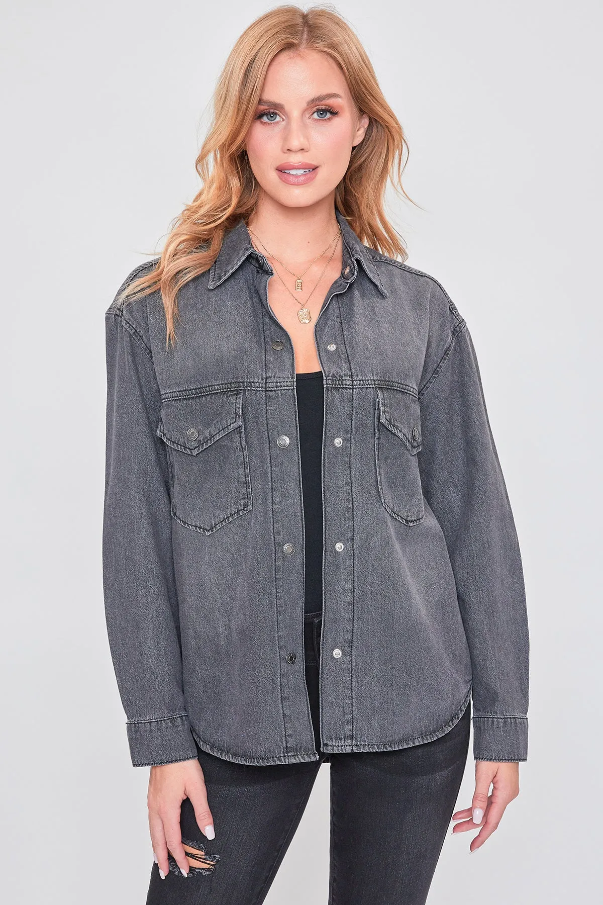 LONG SLEEVE DENIM OVERSIZED SHACKET BY YMI