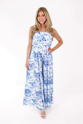 Meet Me In Malta Jumpsuit - White/Blue