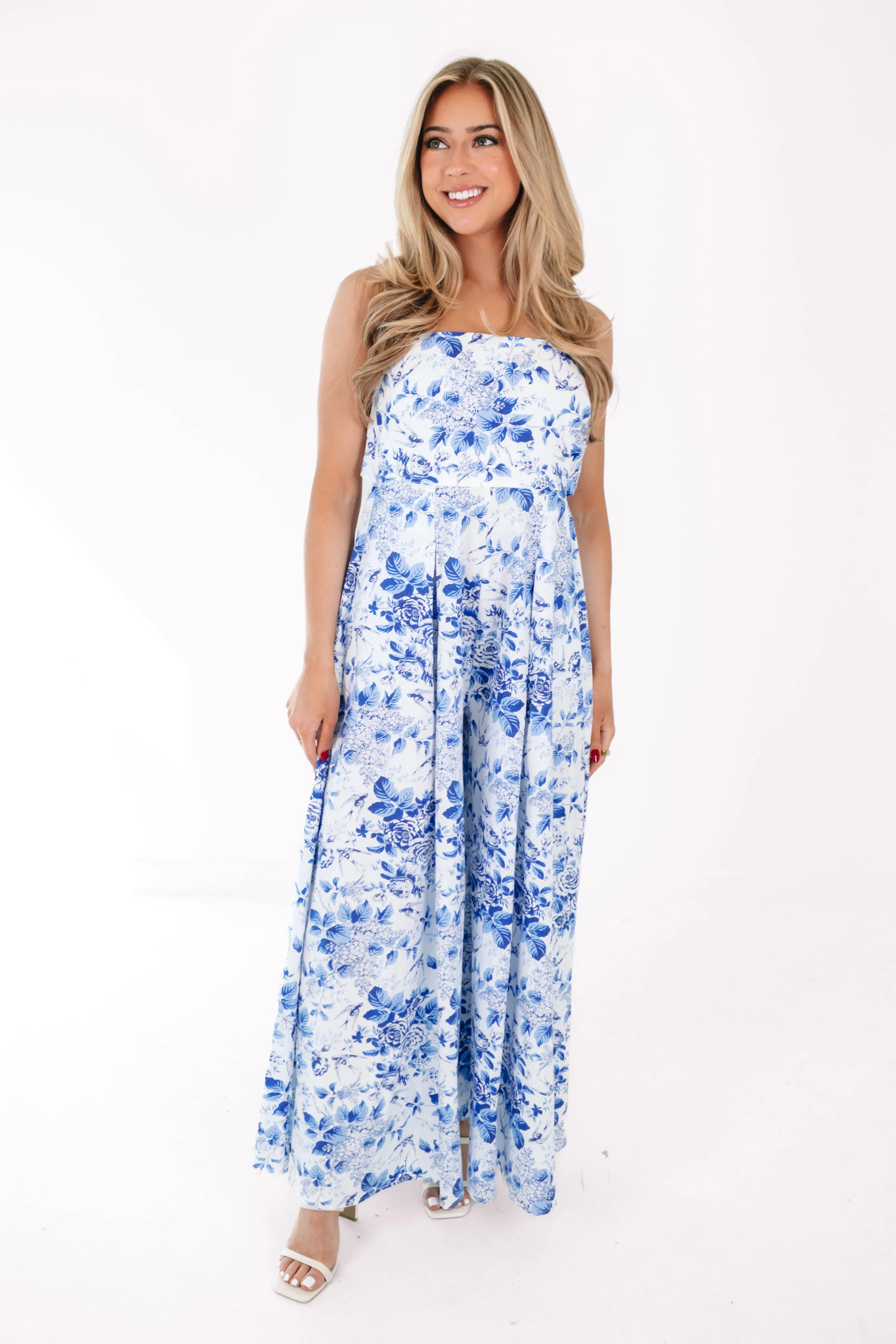 Meet Me In Malta Jumpsuit - White/Blue