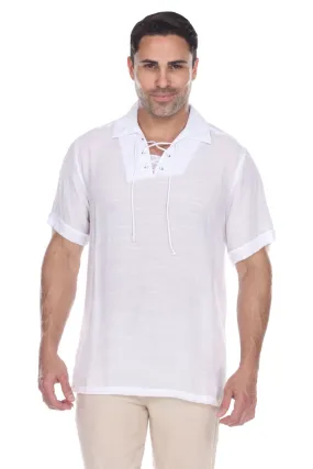 Men's Casual Lace Up Short Sleeve Beach Shirt