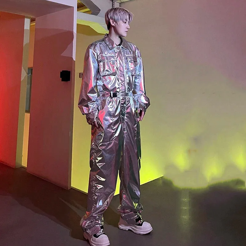 Metallic Color Shiny Loose Jumpsuit