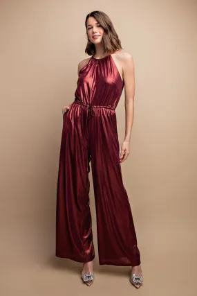 Metallic Drawstring Waist Jumpsuit