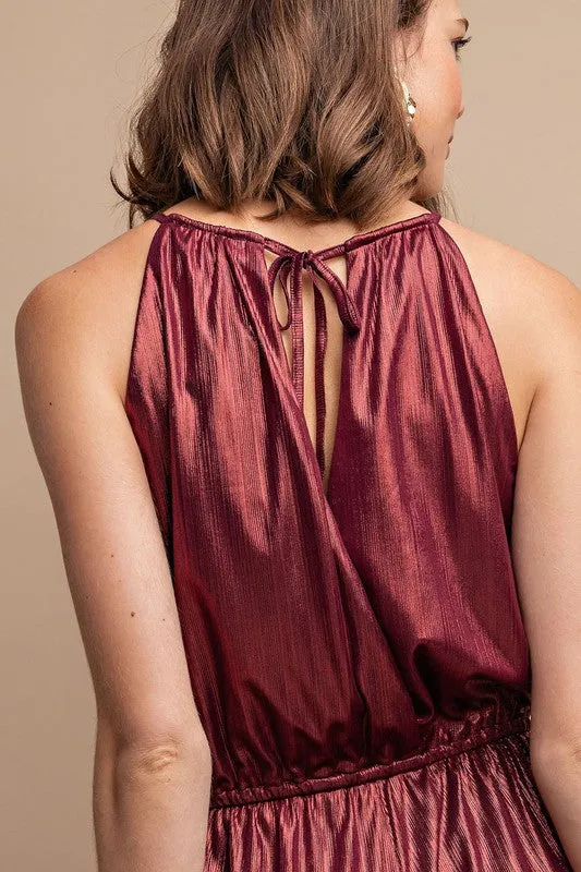 Metallic Drawstring Waist Jumpsuit