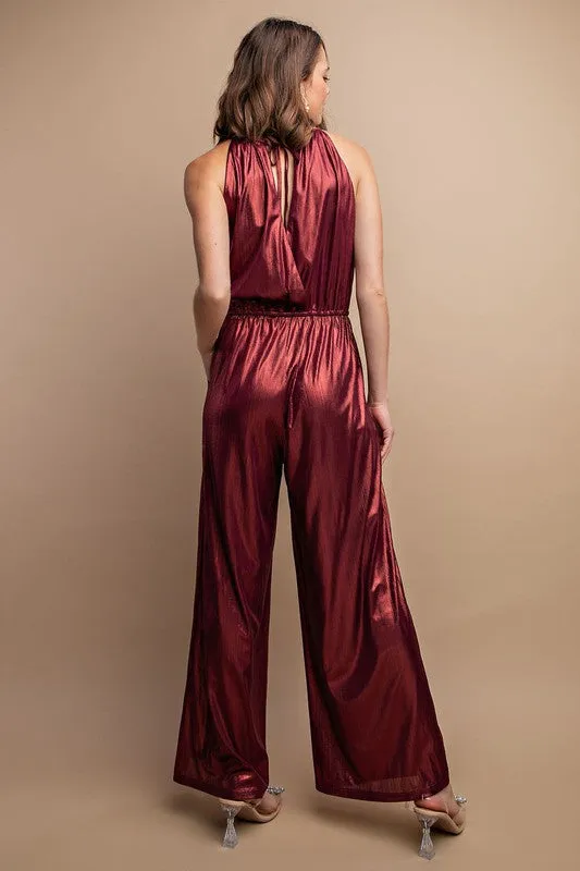 Metallic Drawstring Waist Jumpsuit