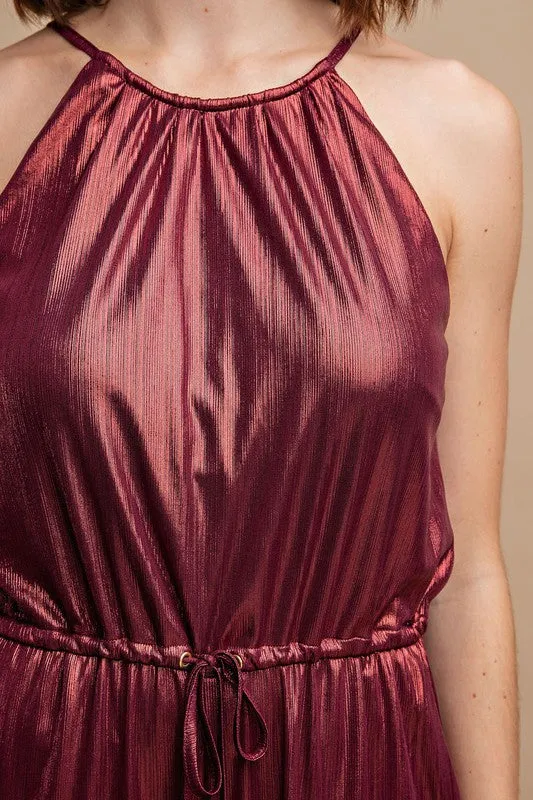 Metallic Drawstring Waist Jumpsuit