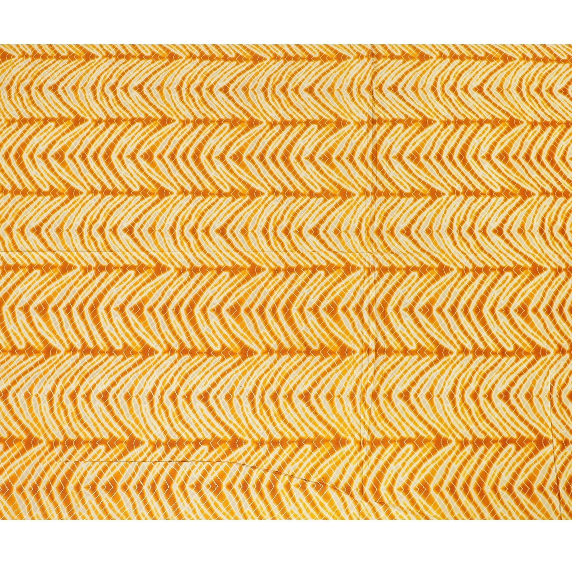 Mustard, beige cotton viscose fabric with gold metallic foil print in abstract design-D14190