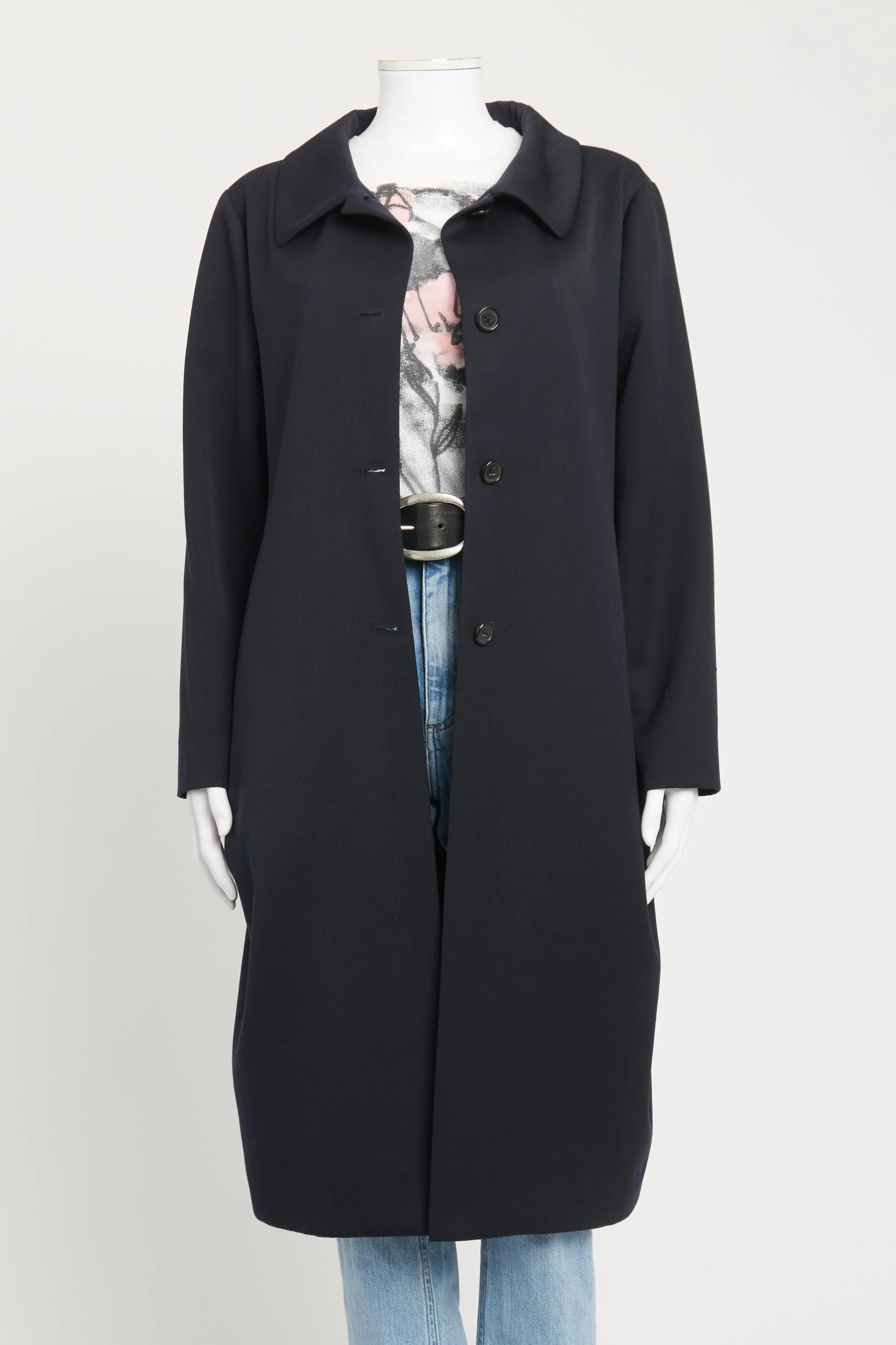 Navy Wool Blend Preowned Button-Up Coat