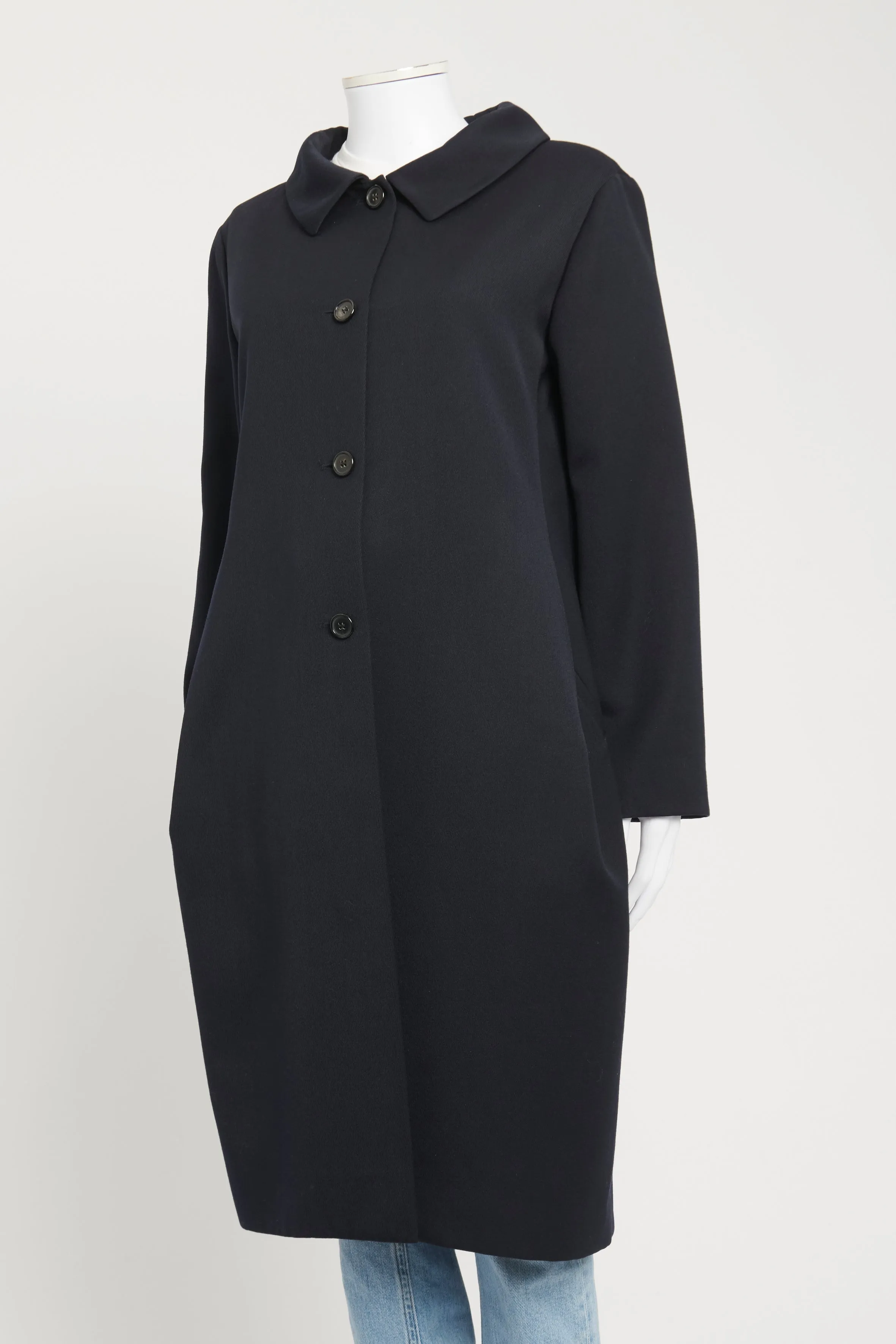 Navy Wool Blend Preowned Button-Up Coat