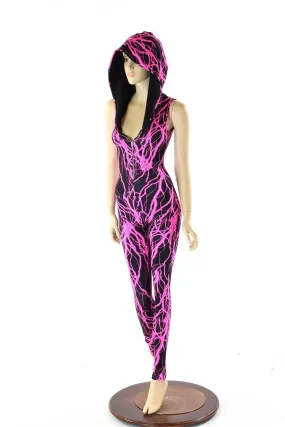 Pink Lightning Zipper Front Catsuit