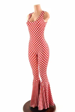 Polka Dot Bell Bottom Flare Catsuit