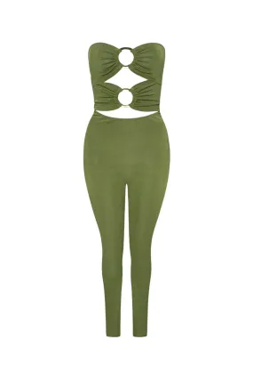 "TRENDSETTER" Stone Green & Gold Tube Jumpsuit