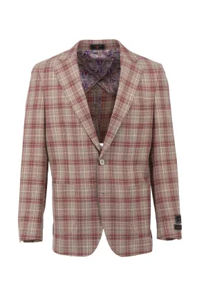 Red and Tan Windowpane Dolcetto/THP Modern Fit half lined, Pure Wool Jacket by Tiglio Luxe