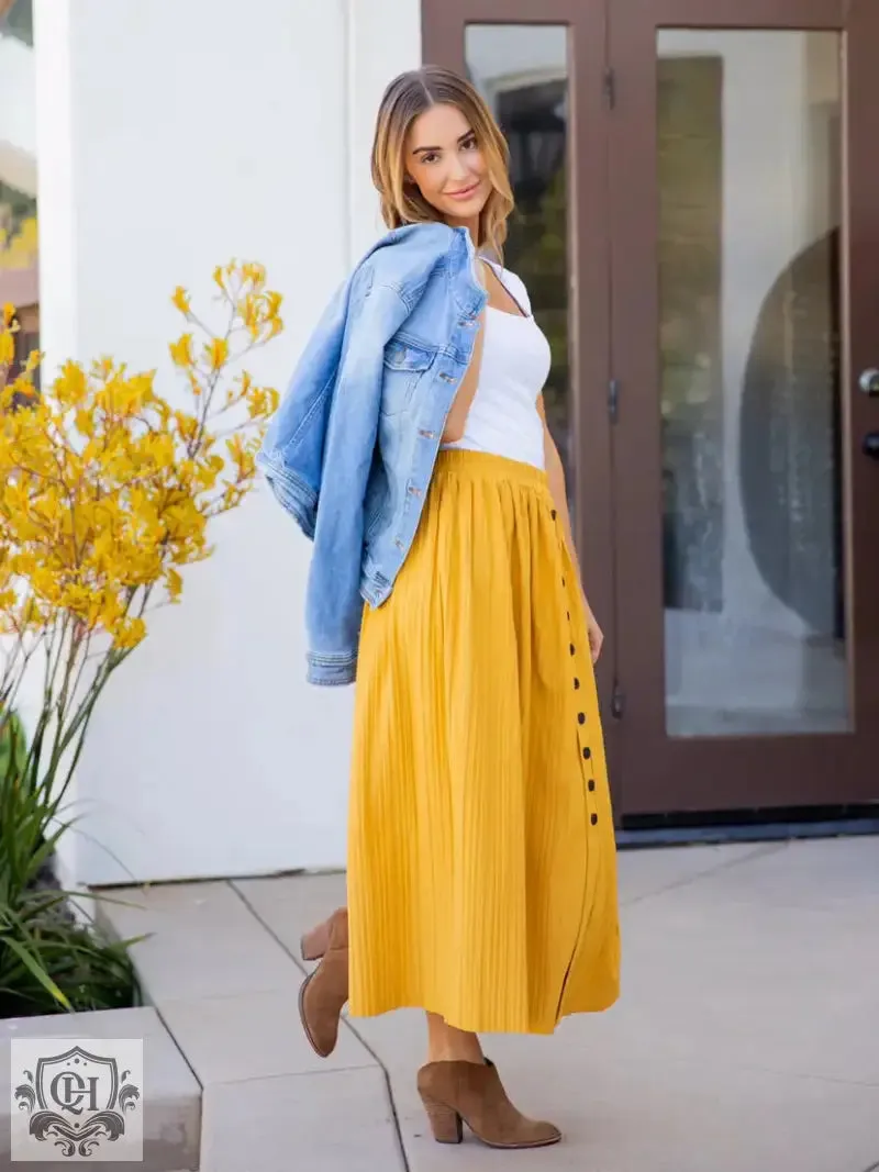 Simple Pleated Buttoned Midi Skirt