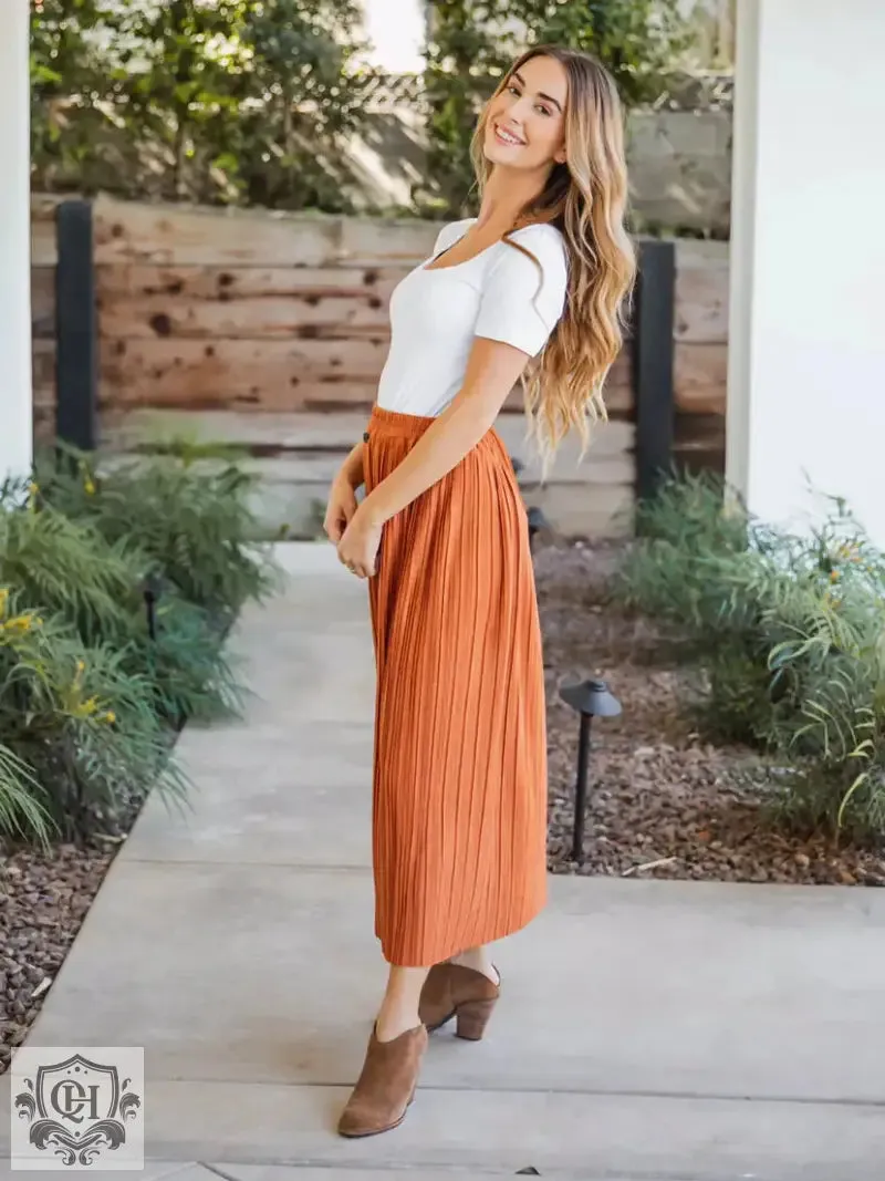 Simple Pleated Buttoned Midi Skirt