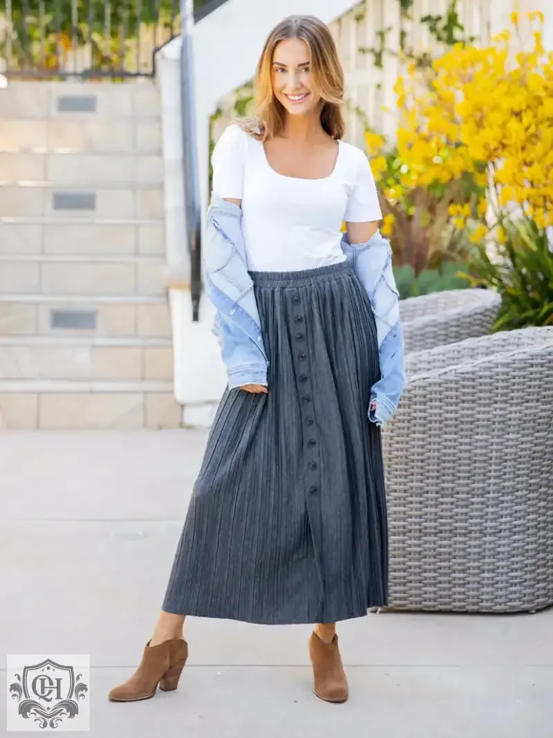 Simple Pleated Buttoned Midi Skirt